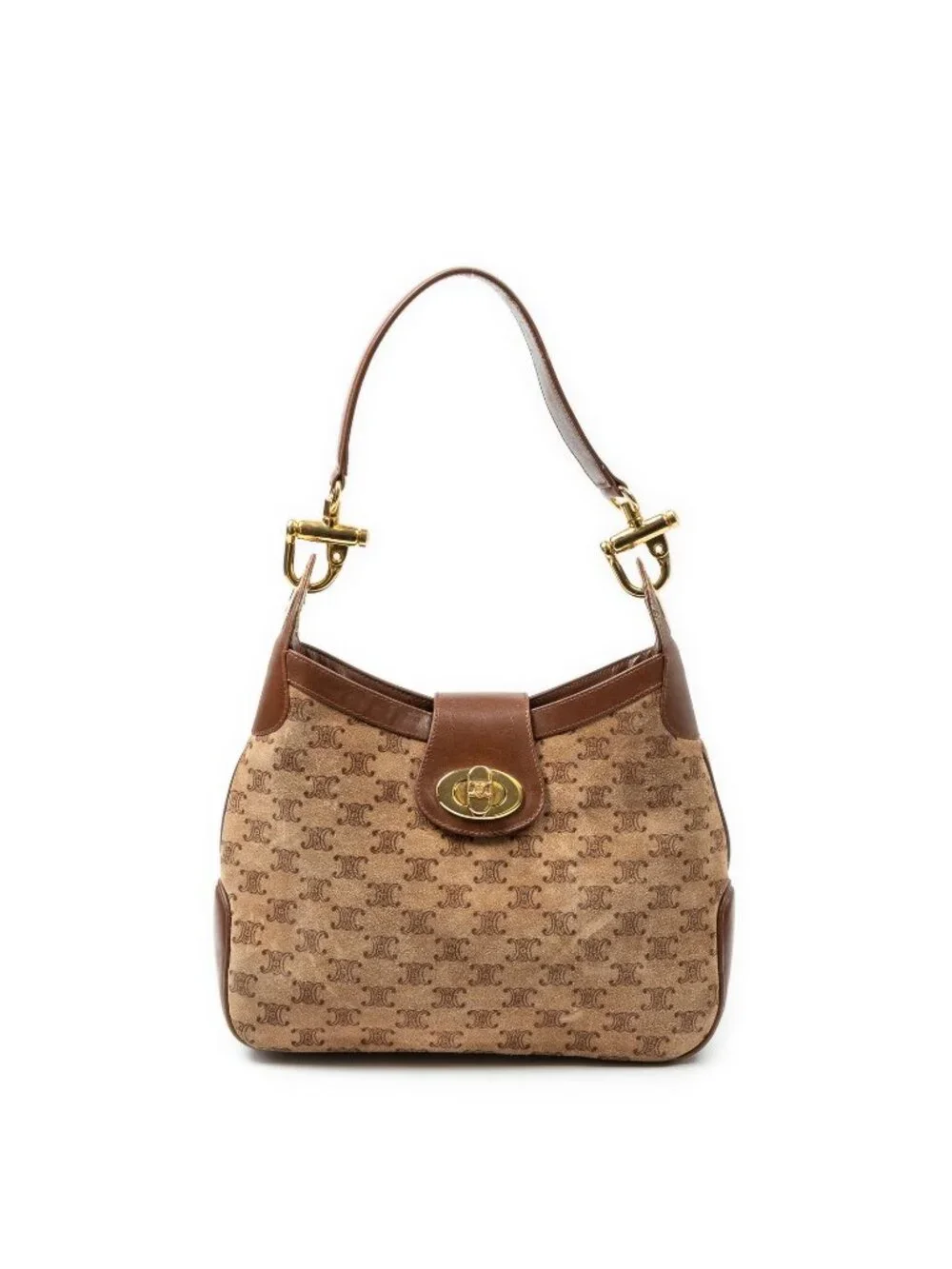 Celine Turnlock Hobo Brown Macadam Suede